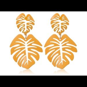 💥New Palm Leaves Dangle Drop yellow Earrings 3 pk